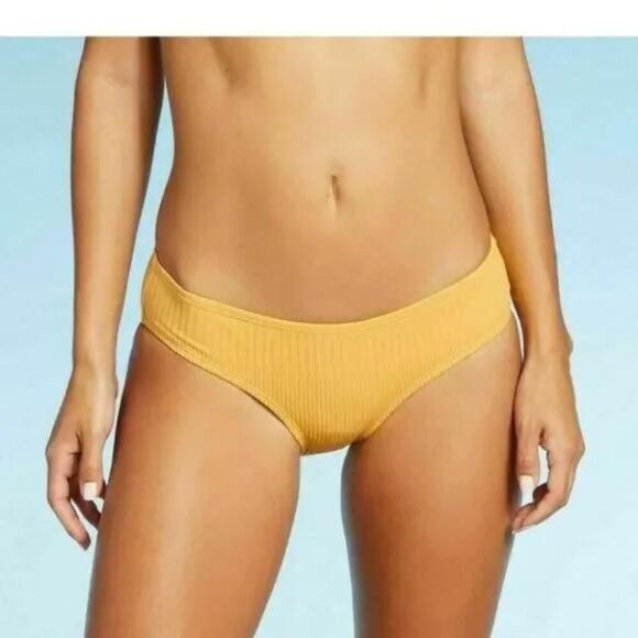 Xhilaration Womens Stretch Ribbed Cheeky Bikini Bottom Yellow Size Large  - Picture 1 of 6